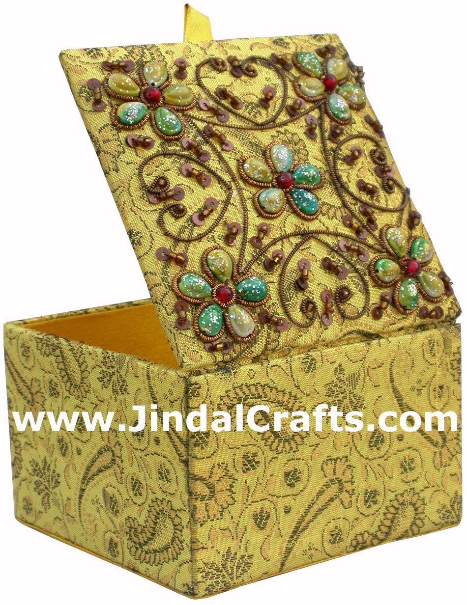 Hand Embroidered Zari Beaded Multi Purpose Gift Box Indian Rich Handicraft Craft