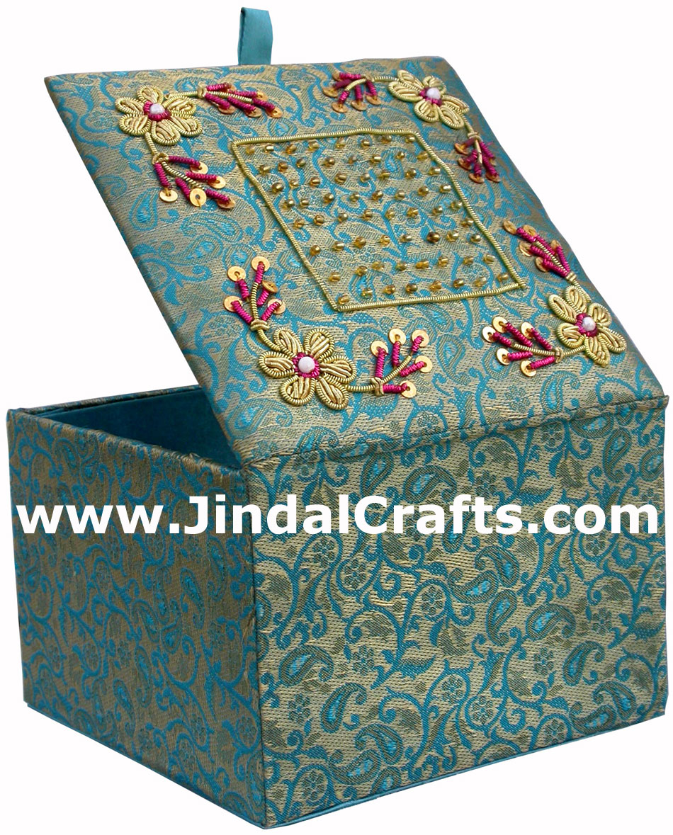 Hand Embroidered Zari Beaded Multi Purpose Gift Box Indian Rich Handicraft Craft