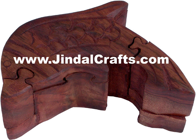 Handmade Wooden Puzzle Box Indian Handicrafts Arts Crafts Gift Souvenirs Fish