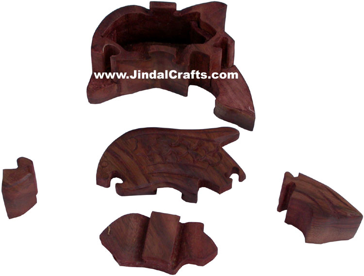 Handmade Wooden Puzzle Box Indian Handicrafts Arts Crafts Gift Souvenirs Fish