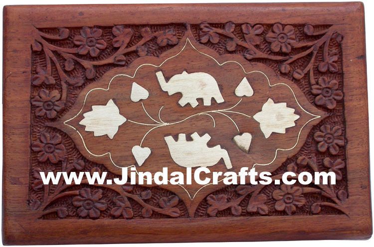 Handmade Wooden Carved Brass Inlay Box Indian Handicrafts Arts Crafts Souvenirs