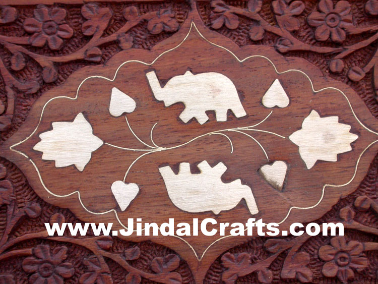 Handmade Wooden Carved Brass Inlay Box Indian Handicrafts Arts Crafts Souvenirs