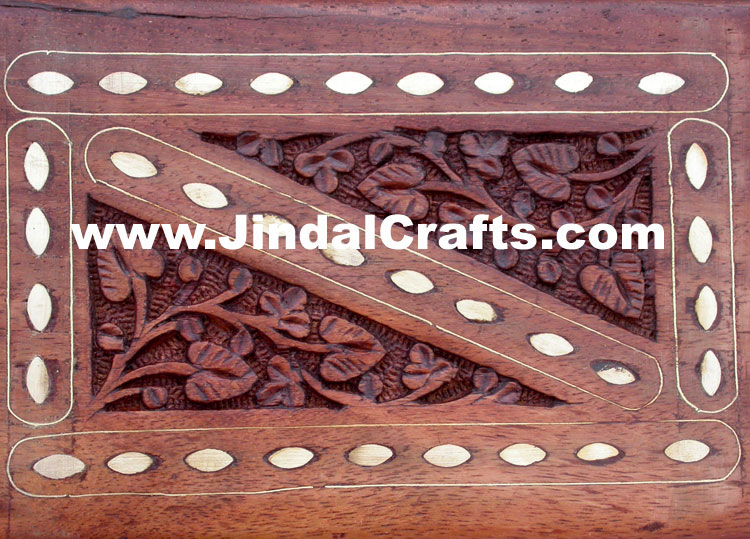 Handmade Wooden Carving Brass Inlay Box Indian Handicrafts Arts Gift Souvenirs