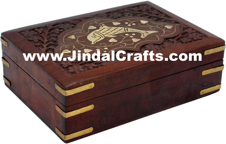 Handmade Wooden Brass Inlay Box Indian Handicrafts Arts Crafts Gift Souvenir