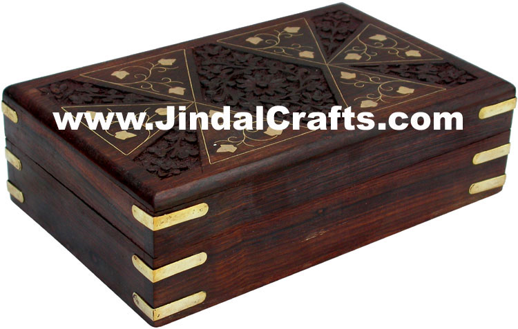 Handmade Wooden Brass Inlay Boxes Indian Handicrafts Arts Crafts Gift Souvenirs