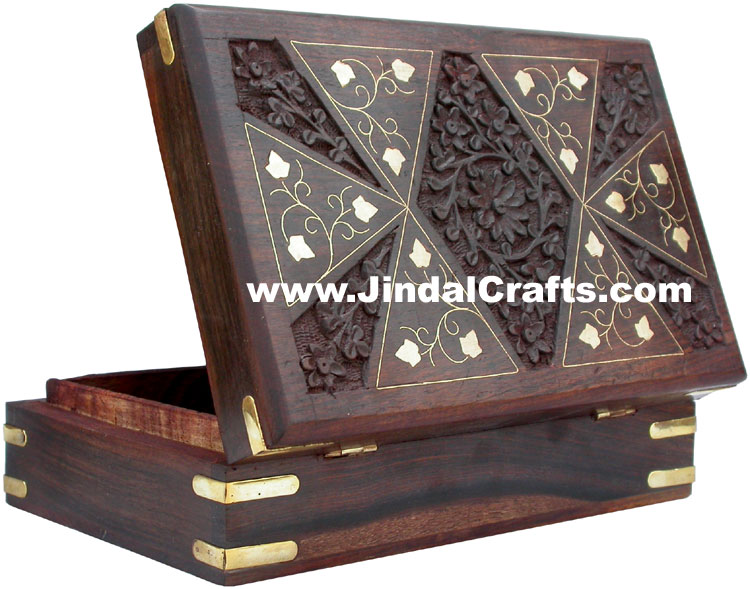 Handmade Wooden Brass Inlay Boxes Indian Handicrafts Arts Crafts Gift Souvenirs