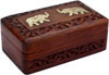Handmade Wooden Brass Inlay Box Indian Handicrafts Arts Crafts Gift Elephants