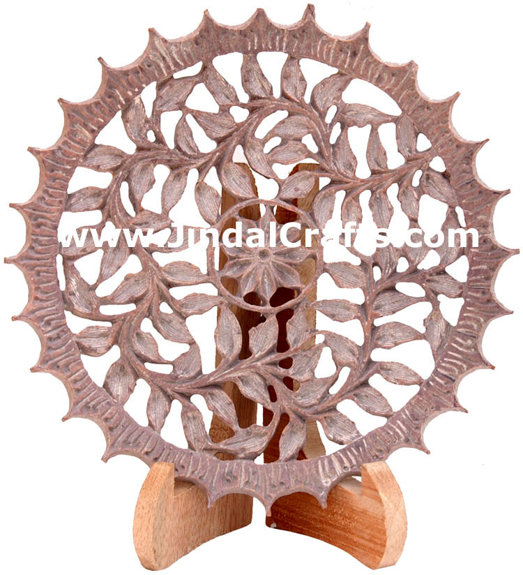 Hand Carved Soft Stone Decorative Plate Indian Art