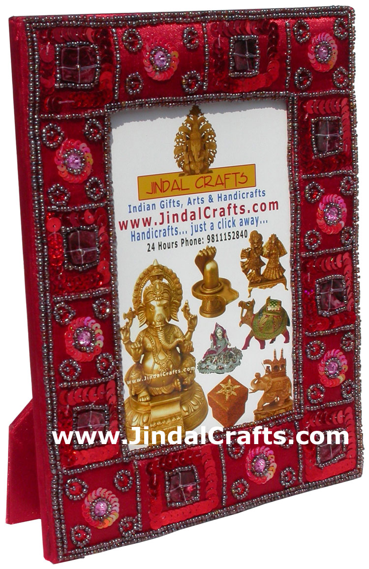Hand Embroidered Beaded Photo Picture Frame India Art Gift Home Decor Handicraft