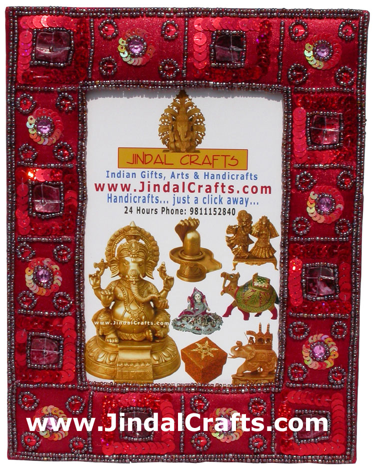 Hand Embroidered Beaded Photo Picture Frame India Art Gift Home Decor Handicraft