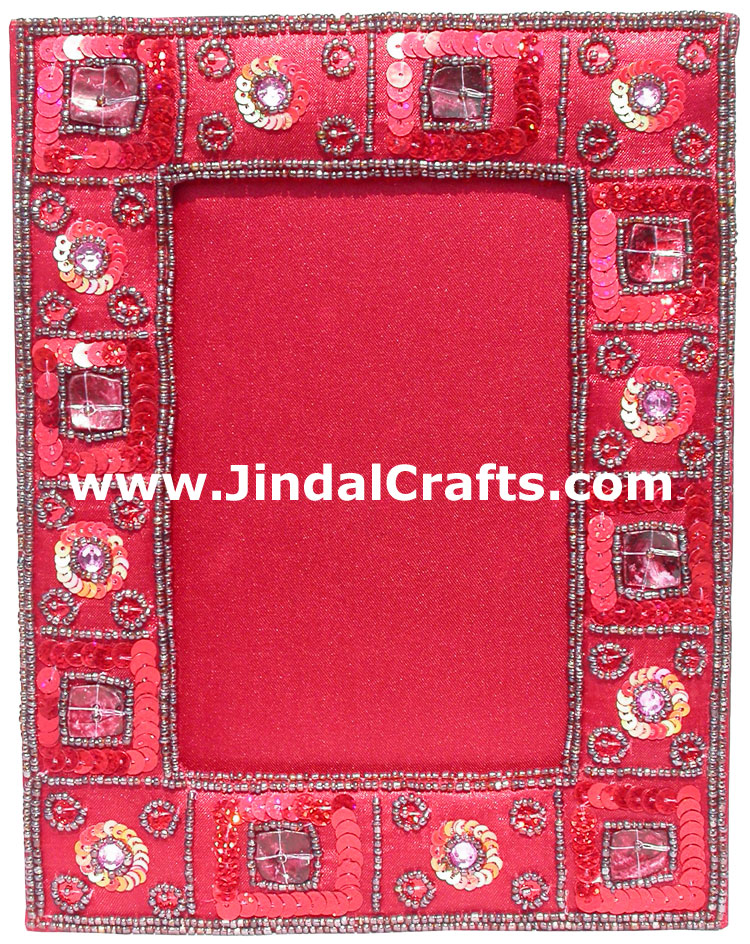 Hand Embroidered Beaded Photo Picture Frame India Art Gift Home Decor Handicraft