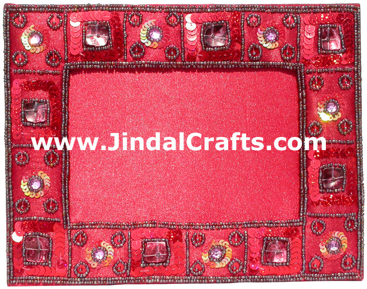 Hand Embroidered Beaded Photo Picture Frame India Art Gift Home Decor Handicraft