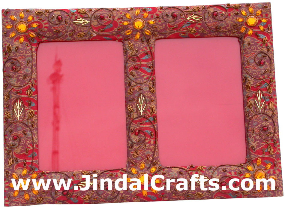 Hand Embroidered Beaded Zari Zardozi Photo Frame Rich Indian Traditional Crafts