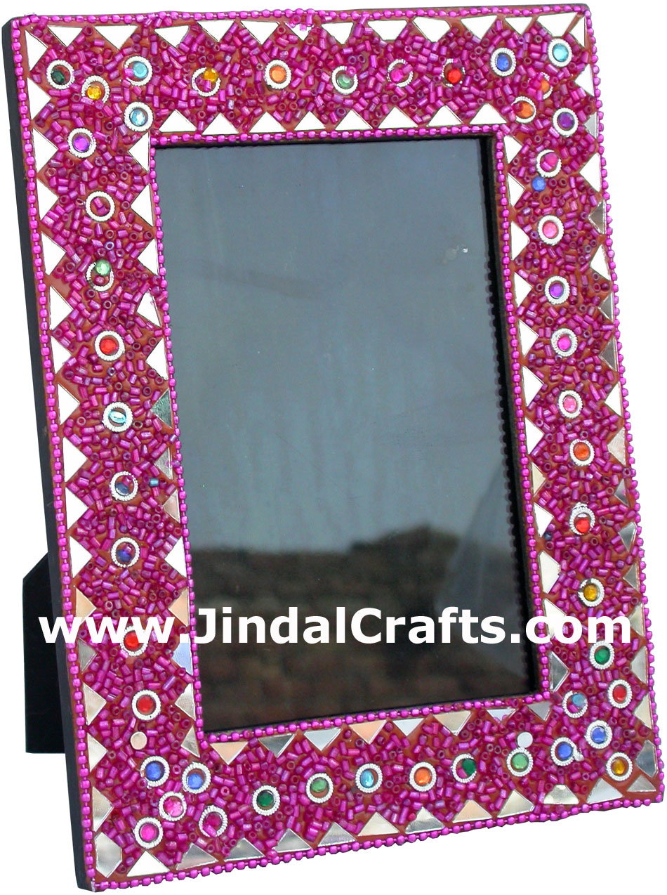 Hand Made Lac Mirror Photo Frame Rich Indian Traditional Crafts Handicrafts Arts