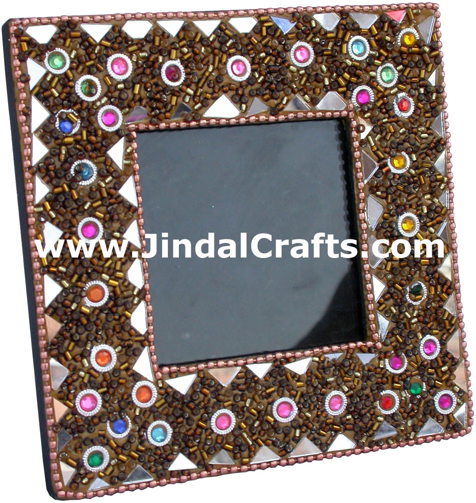 Hand Made Lac Mirror Photo Frame Rich Indian Traditional Crafts Handicrafts Arts