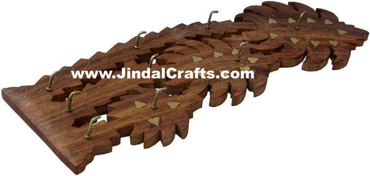 Handcarved Wooden Brass Inlay Key Holder Home Decor Traditional Handicrafts