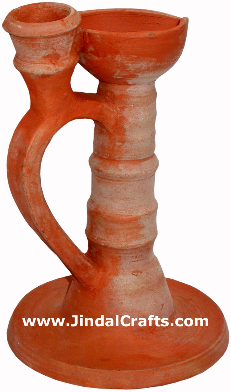 Hand Made Terracotta Oil Lamp Candle Holder Indian Tribal Artifact Handicrafts