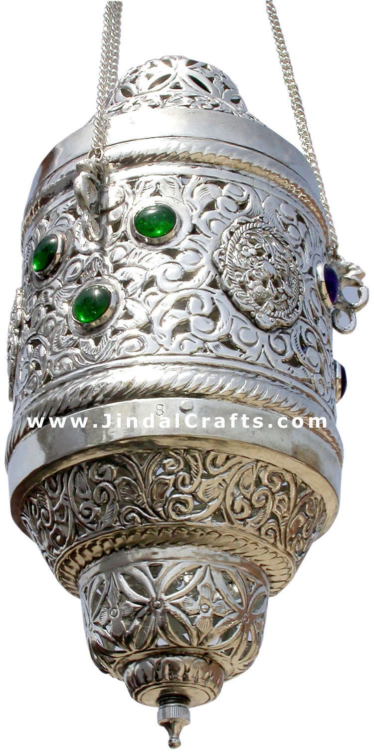 Hand Carved Silver Plated Traditional Lampshade India