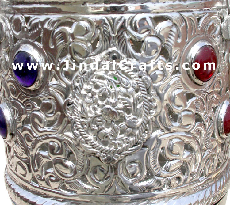 Hand Carved Silver Plated Traditional Lampshade India
