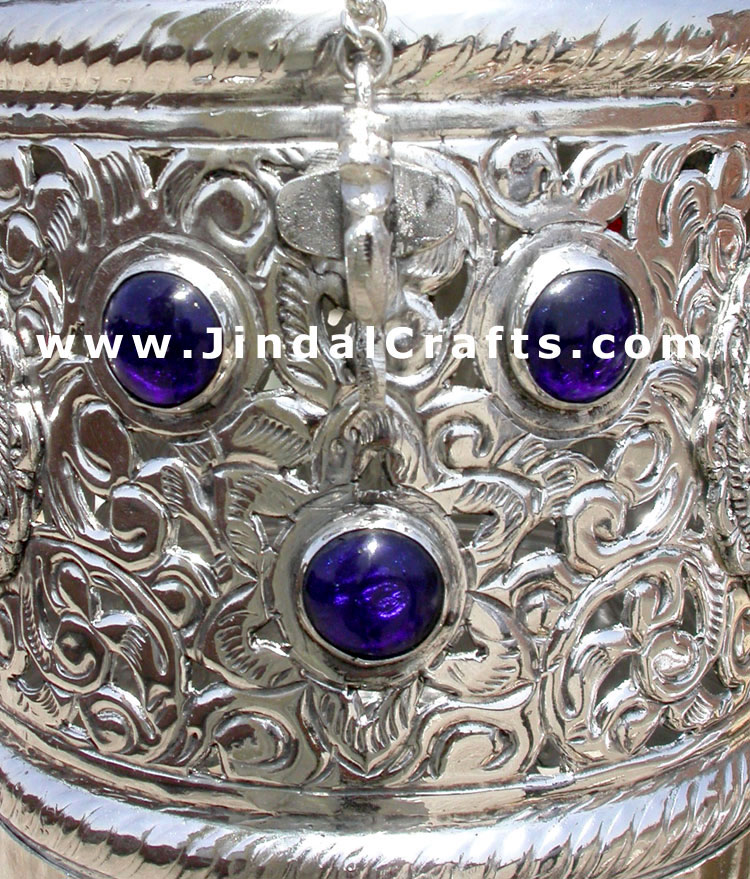 Hand Carved Silver Plated Traditional Lampshade India