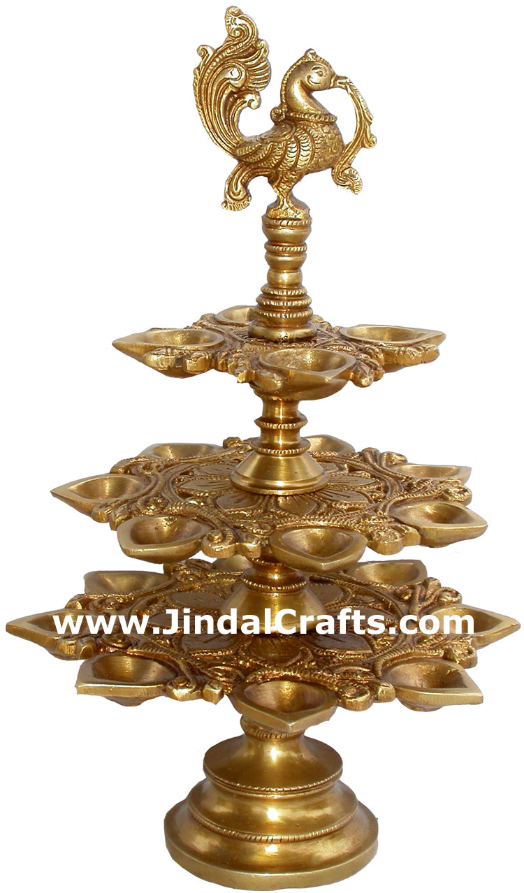 Lamp Diya Brass Made Peacock Headed India Religious Art