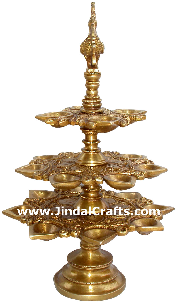 Lamp Diya Brass Made Peacock Headed India Religious Art