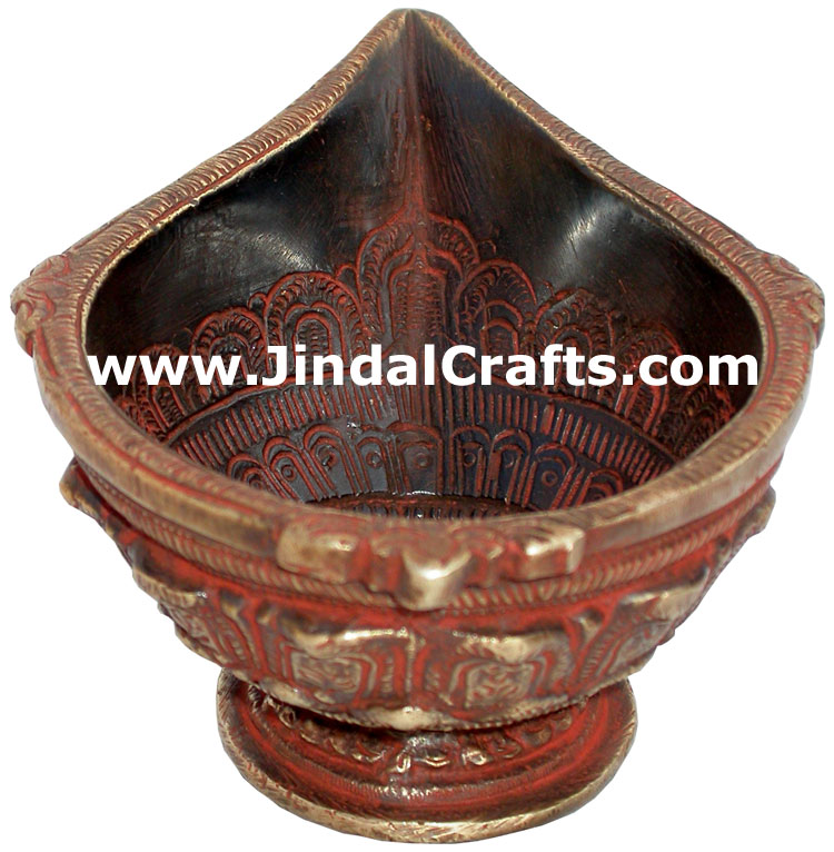 Antique Finish Brass Lamp Diya Deepak India Hindu Arts