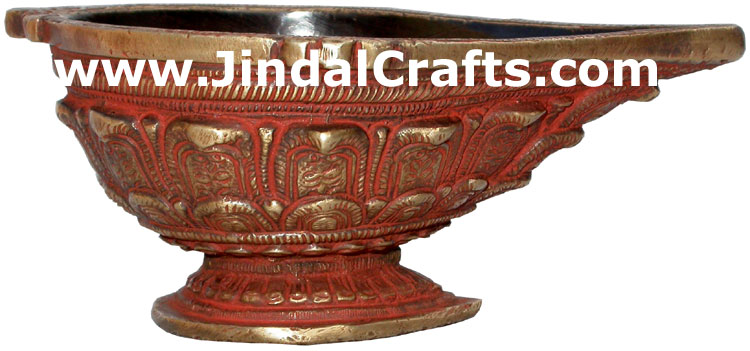 Antique Finish Brass Lamp Diya Deepak India Hindu Arts