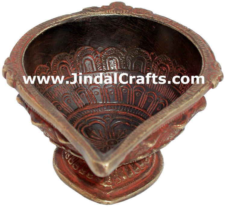 Antique Finish Brass Lamp Diya Deepak India Hindu Arts