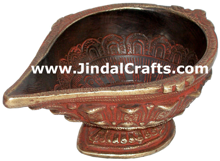 Antique Finish Brass Lamp Diya Deepak India Hindu Arts