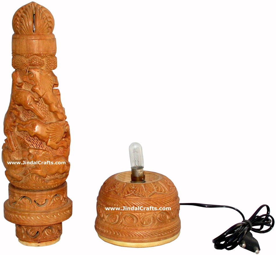 Wood Jungle Lamp Shade Hand Carved Jaali Design Rich Art Handicrafts from India