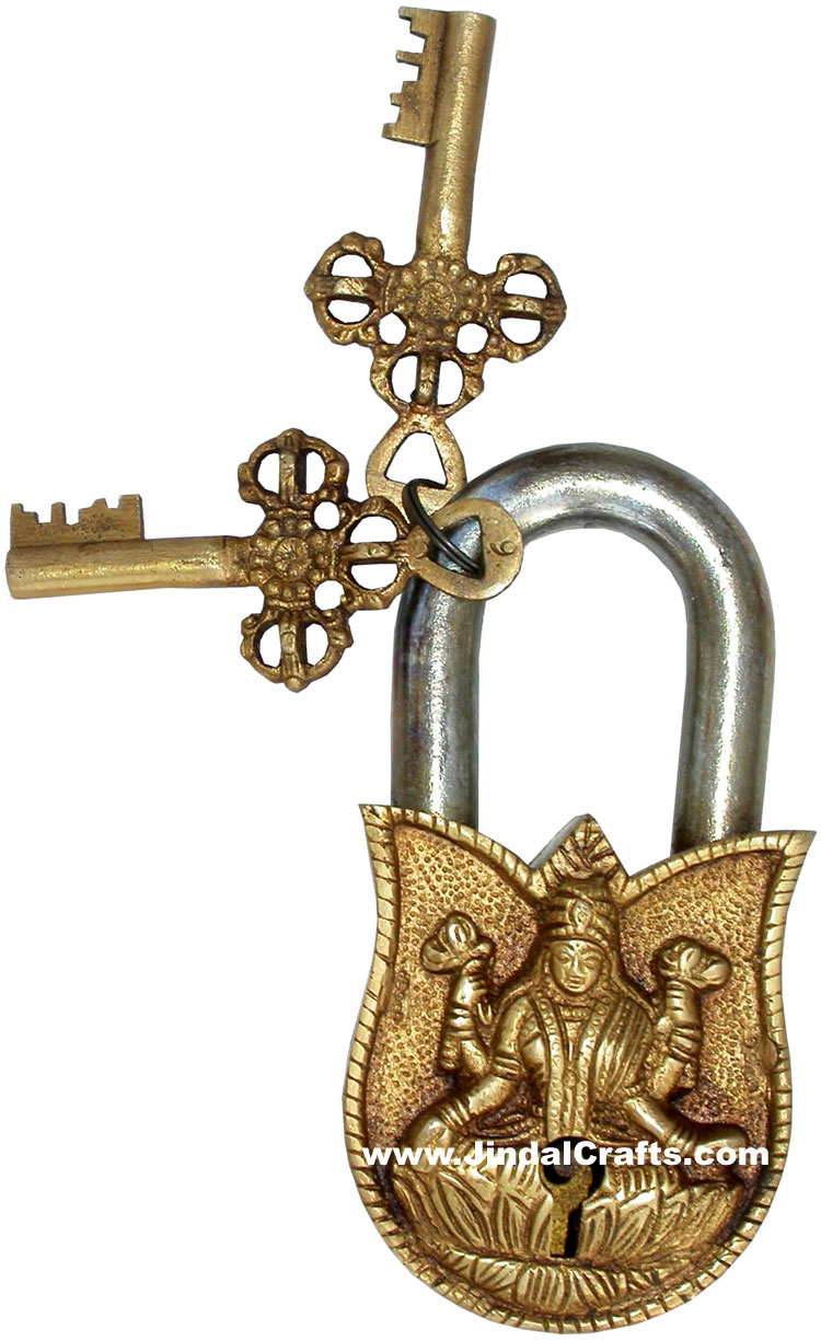 Handmade Brass Lock Hindu Religious Goddess Laxmi Handicrafts India Art Crafts