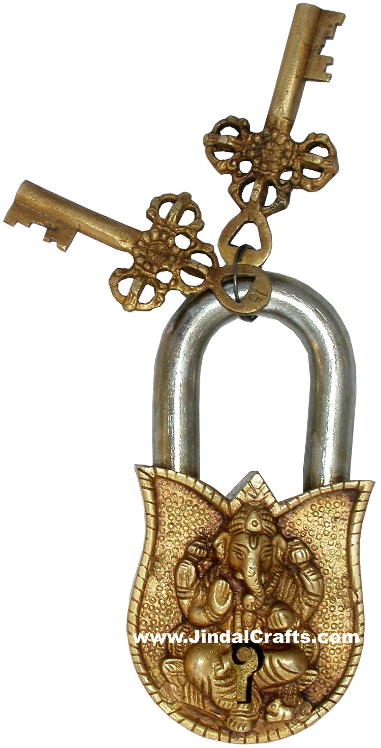 Handmade Brass Lock Hindu Religious Lord Ganesha Handicrafts India Art Crafts