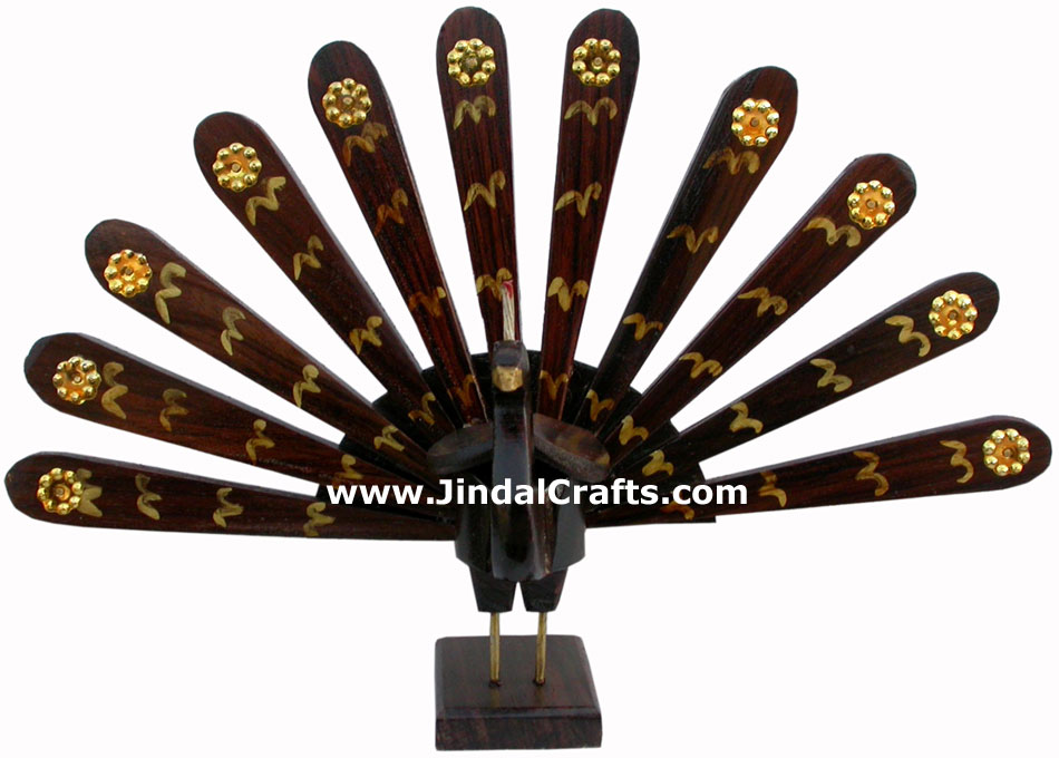 Wooden Peacock - Hand Carved Indian Tribal Handicraft Artifact Art