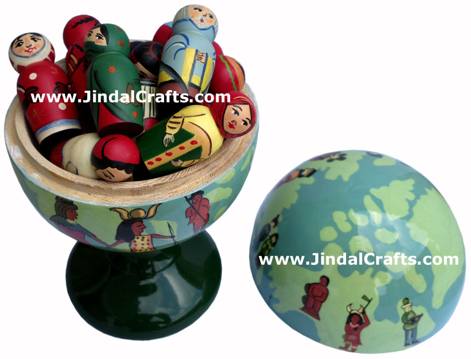 Wooden Home Decor Artifact Handicraft Art From India Hand Painted Earth People
