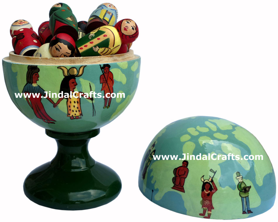 Wooden Home Decor Artifact Handicraft Art From India Hand Painted Earth People