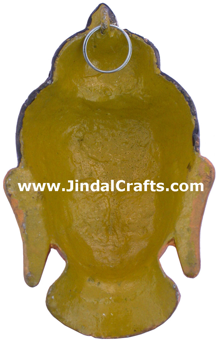 Metal Sculpture Colored Buddha Wall Hanging India Handicrafts Hand Painted Budh
