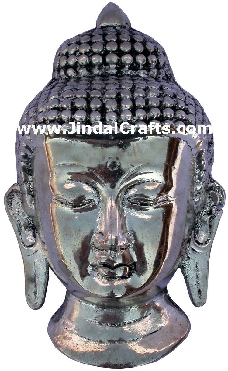 Handmade Metal Sculpture Silver Buddha Face Wall Hanging Indian Buddhism Crafts