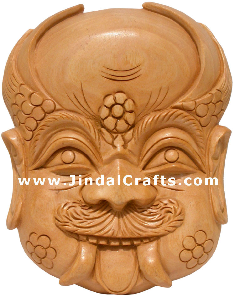 Hand Carved Traditional Decorative Wooden Mask India Nazar Battu Figure Craft