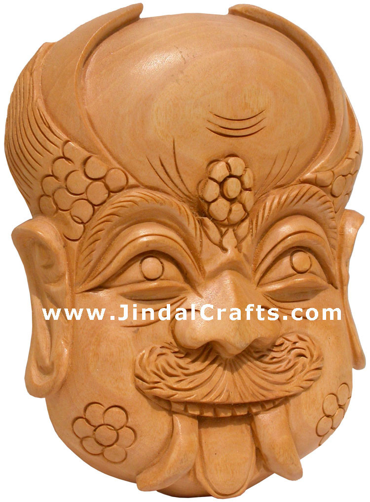 Hand Carved Traditional Decorative Wooden Mask India Nazar Battu Figure Craft