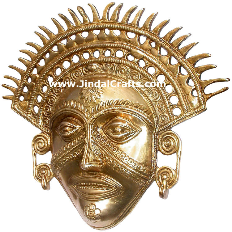 Brass Tribal Mask Wall Hanging Indian Artifact Home Decor Sculpture Figurine Art