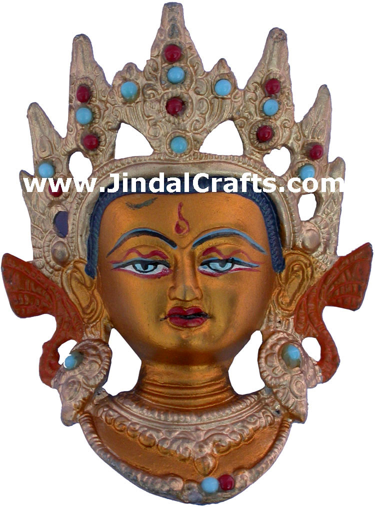 Hand Painted Metal Colored Tara Face India Traditional Buddhism Art Craft Buddha