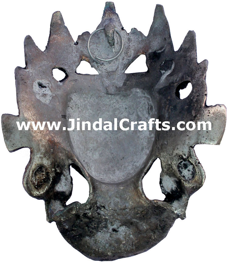 Metal Sculpture Silver Tara Face Mask Indian Tradition Hand Crafted Buddhism Art