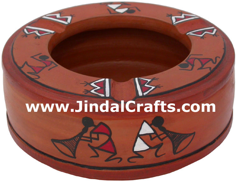 Terracotta Ash Tray - Hand made Warli Painting