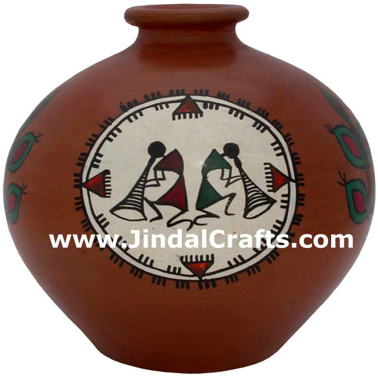 Terracotta Vase Hand made Warli Painted Decorative Art