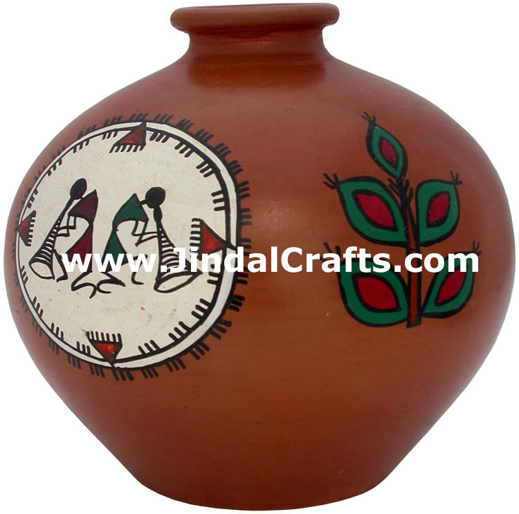 Terracotta Vase Hand made Warli Painted Decorative Art