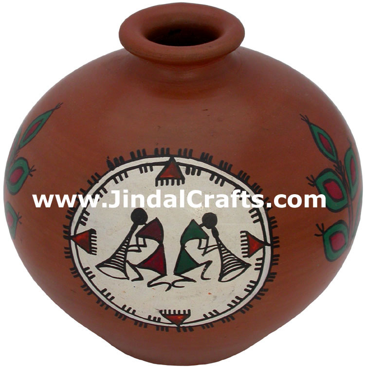 Terracotta Vase Hand made Warli Painted Decorative Art