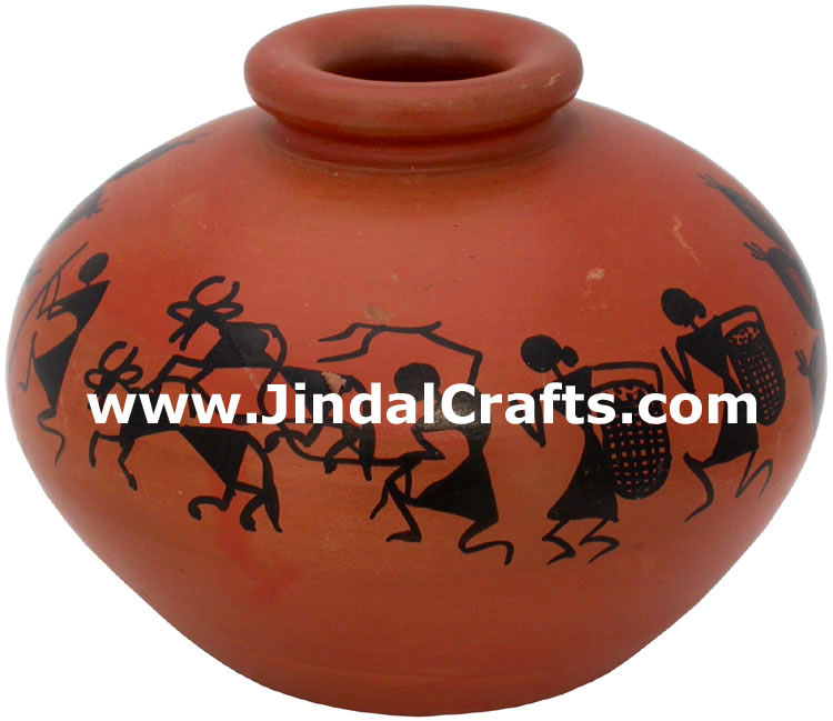 Terracotta Vase Hand made Warli Painted Decorative Art