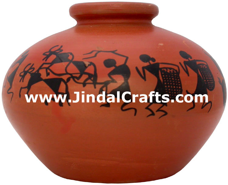Terracotta Vase Hand made Warli Painted Decorative Art