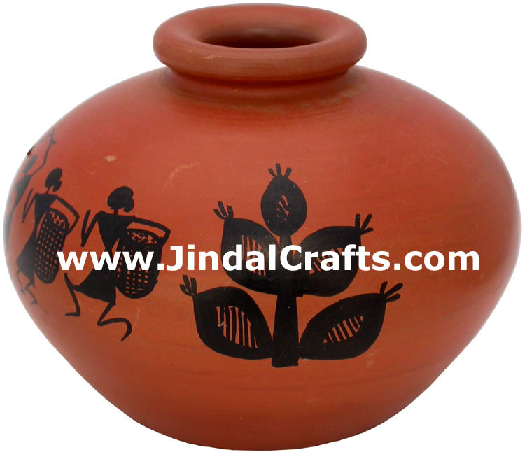 Terracotta Vase Hand made Warli Painted Decorative Art